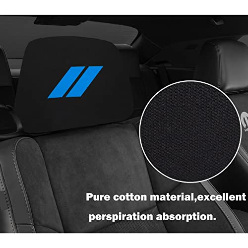 YOSRTER Headrest Covers for Dodge Charger Challenger Durango Accessories Soft Black Fabric Head Rest Cover Universal Fit to All Car/Truck Models 2 Pack(Blue Trim) - Image 3