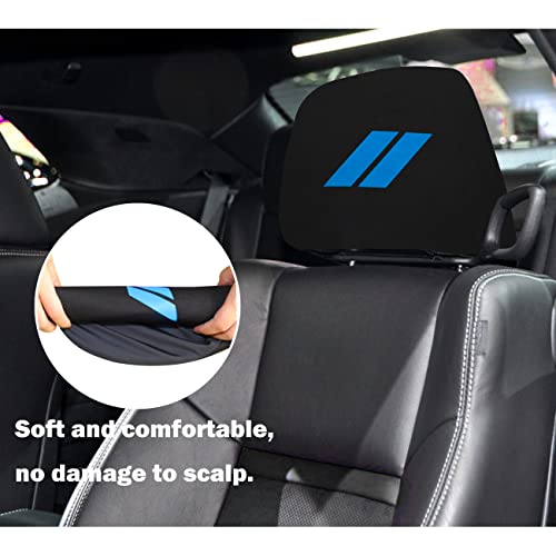 YOSRTER Headrest Covers for Dodge Charger Challenger Durango Accessories Soft Black Fabric Head Rest Cover Universal Fit to All Car/Truck Models 2 Pack(Blue Trim) - Image 2
