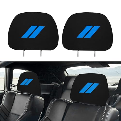 YOSRTER Headrest Covers for Dodge Charger Challenger Durango Accessories Soft Black Fabric Head Rest Cover Universal Fit to All Car/Truck Models 2 Pack(Blue Trim) - Image 1