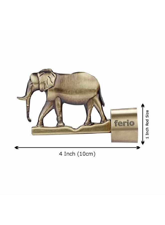 FERIO FERIO Elephant Design Zinc Alloy Curtain Bracket/Holder for Door and Window 1 Inch Rod Size Brass Antique Finish Set (Pack of 4) - Image 2