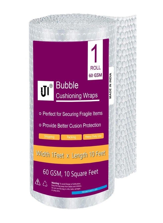 IJI Bubble Wrap Roll, Heavy Duty 60 GSM, Clear, 1FT x 10FT, Packaging Cushioning for Fragile Items - 1 Roll - Image 1
