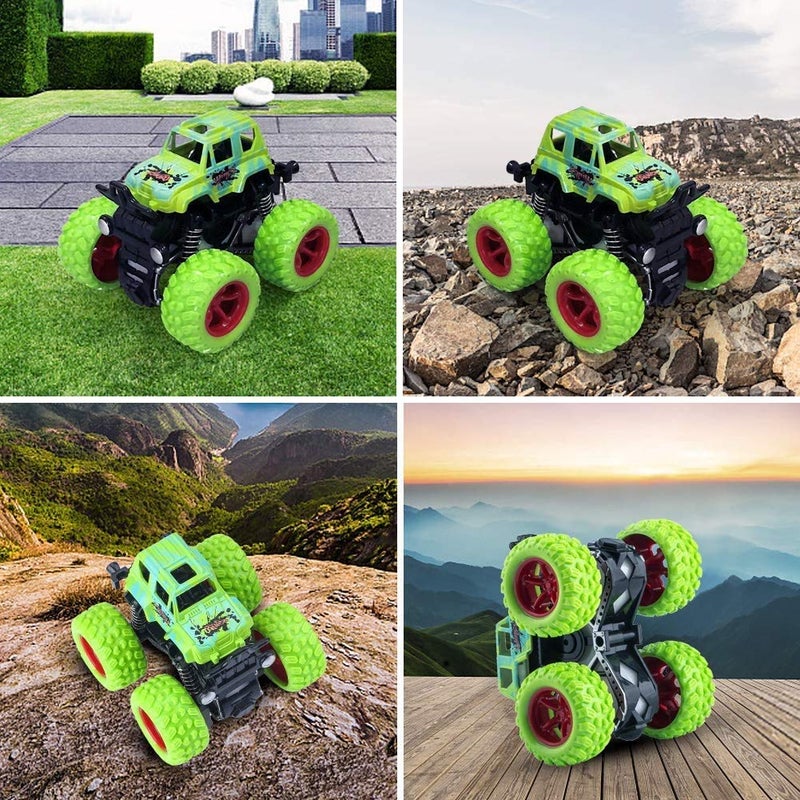 monster truck shockproof cars push and go toy truck friction powered cars 4 wheel drive vehicles for toddlers children boys kids birthday gift (green)- Multi color