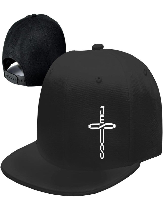 FACITE Snapback Hats for Men Christian Hats Jesus Cross Hat Flat Bill Brim Hats for Men Cool Fitted Hat Black Baseball Cap Boys Trucker Women Workout - Image 1