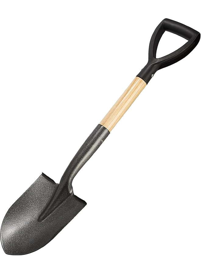 PROMASS مجرفة برومس للحفر 28-برومس مجرفة صغيرة دائرية بمقبض على شكل حرف D للأطفال مجرفة شاطئية معدنية مجرفة تخييم مجرفة حديقة، أدوات البستنة بمقبض خشبي