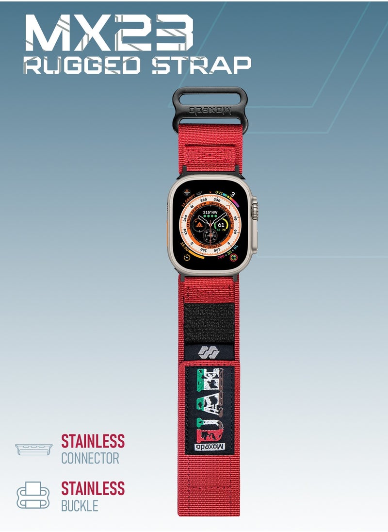 Moxedo - Moxedo MX23 Rugged Strap Breathable Nylon Braided Sports Band Compatible with Apple Watch Band Series 8/7/6/5/4/3/2/1/SE Ultra Woven Loop Design for 44mm/45mm/49mm UAE Edition - Red - Image 1