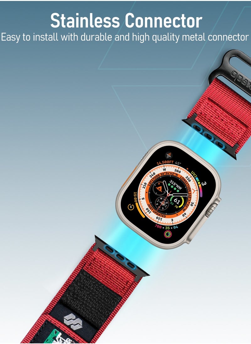 Moxedo - Moxedo MX23 Rugged Strap Breathable Nylon Braided Sports Band Compatible with Apple Watch Band Series 8/7/6/5/4/3/2/1/SE Ultra Woven Loop Design for 44mm/45mm/49mm UAE Edition - Red - Image 1