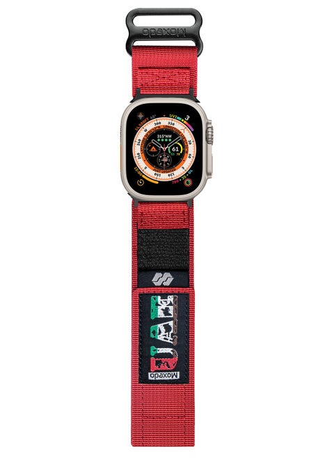 Moxedo MX23 Rugged Strap Breathable Nylon Braided Sports Band Compatible with Apple Watch Band Series 8/7/6/5/4/3/2/1/SE Ultra Woven Loop Design for 44mm/45mm/49mm UAE Edition - Red