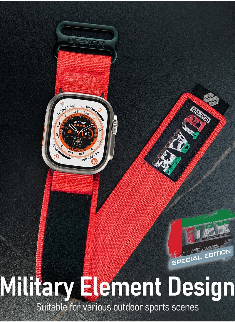 Moxedo - Moxedo MX23 Rugged Strap Breathable Nylon Braided Sports Band Compatible with Apple Watch Band Series 8/7/6/5/4/3/2/1/SE Ultra Woven Loop Design for 44mm/45mm/49mm UAE Edition - Red - Image 1