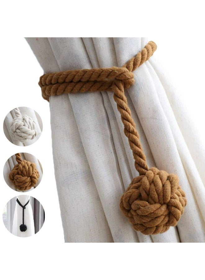 حمالات ستائر 2 حزمة، ربطات ستائر، حاملات ستائر للستائر الحائطية، حمالات ستائر، خيوط قطنية منسوجة يدوياً لربطات الستائر （بني） - Image 1