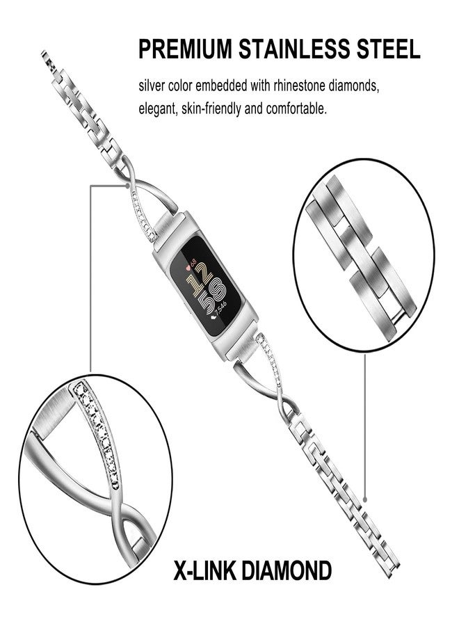 TRUMiRR Women Band for Fitbit Charge 6 / Charge 5, Stainless Steel & Diamond Watchband Replacement Strap for Fitbit Charge 6 / Charge 5 - Image 4