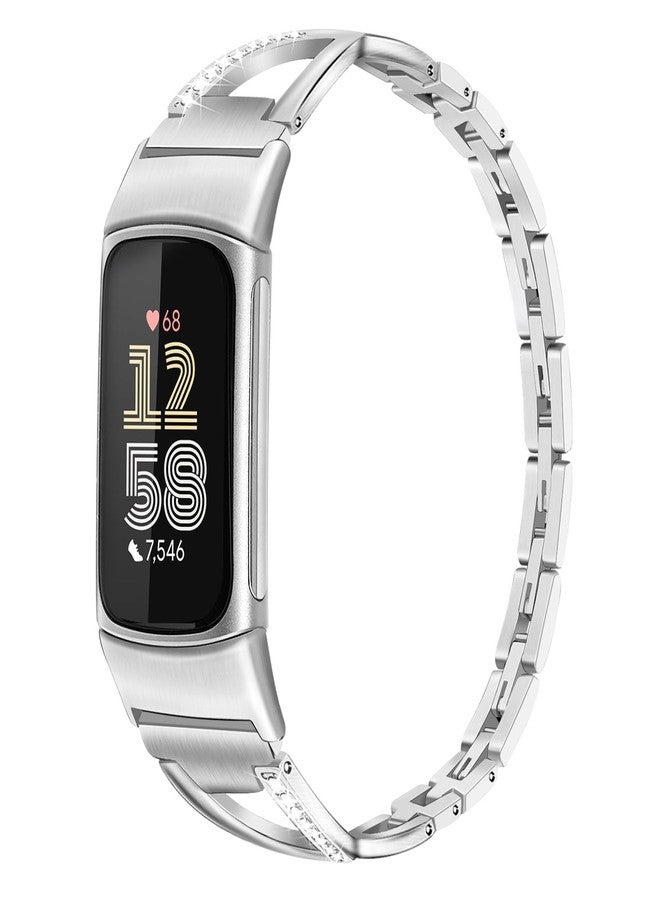 TRUMiRR Women Band for Fitbit Charge 6 / Charge 5, Stainless Steel & Diamond Watchband Replacement Strap for Fitbit Charge 6 / Charge 5 - Image 1