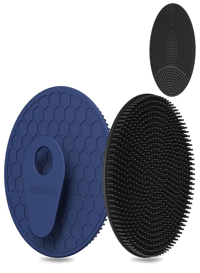 INNERNEED Food Grade Silicone Body Scrubber Gentle Exfoliating Brush for Women Men Deep Clean for All Skin Types, More Hygienic and Well Lather (Black+Dark Blue) - Image 1