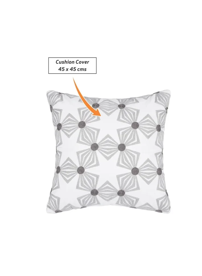 Donetella Decorative Embroidered Cushion Cover Grey/White 45x45Cm (Without Filler)