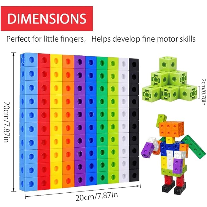 ألعاب رياضية تعليمية مكعبات للأطفال مع بطاقة نشاط، موارد تعليمية مكعبات تناسب (مجموعة من 100) مجموعة نشاط للهدايا للبنات والأولاد من 3 إلى 8 سنوات - Image 3