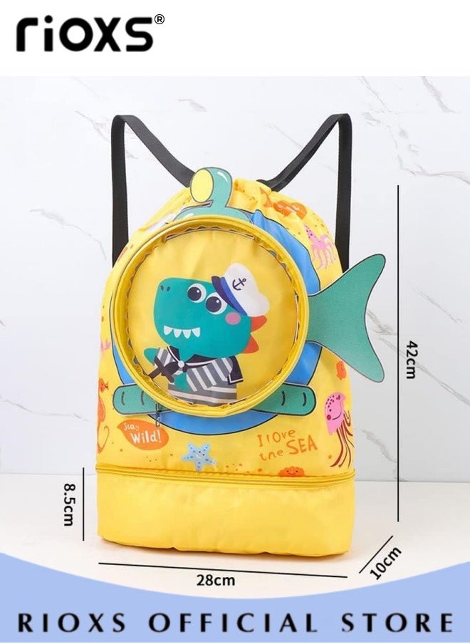 RIOXS - Drawstring Backpack Bag Waterproof Beach BackPack With Shoe Compartment Kid Swim Bag Sports Gym Backpack for Girls and Boys - Image 1