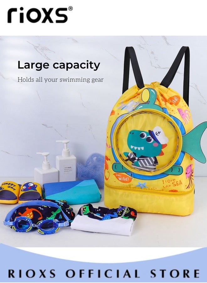 RIOXS - Drawstring Backpack Bag Waterproof Beach BackPack With Shoe Compartment Kid Swim Bag Sports Gym Backpack for Girls and Boys - Image 1