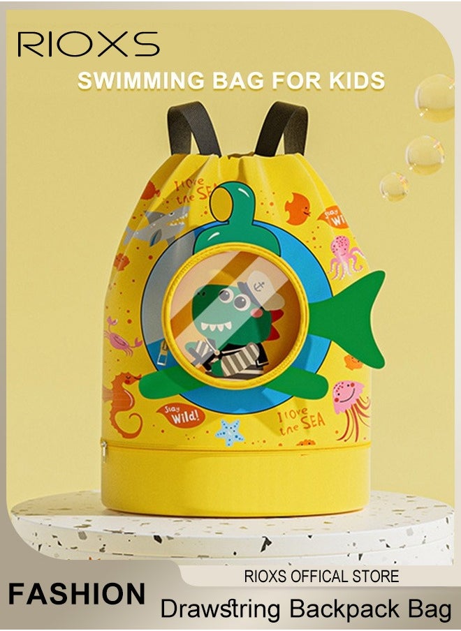 RIOXS - Drawstring Backpack Bag Waterproof Beach BackPack With Shoe Compartment Kid Swim Bag Sports Gym Backpack for Girls and Boys - Image 1