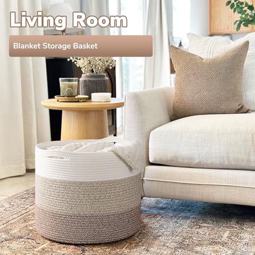 Goodpick Large Woven Basket Blanket Basket Living Room 158x158x138 Woven Storage Bin for Baby Laundry Light Brown - Image 3