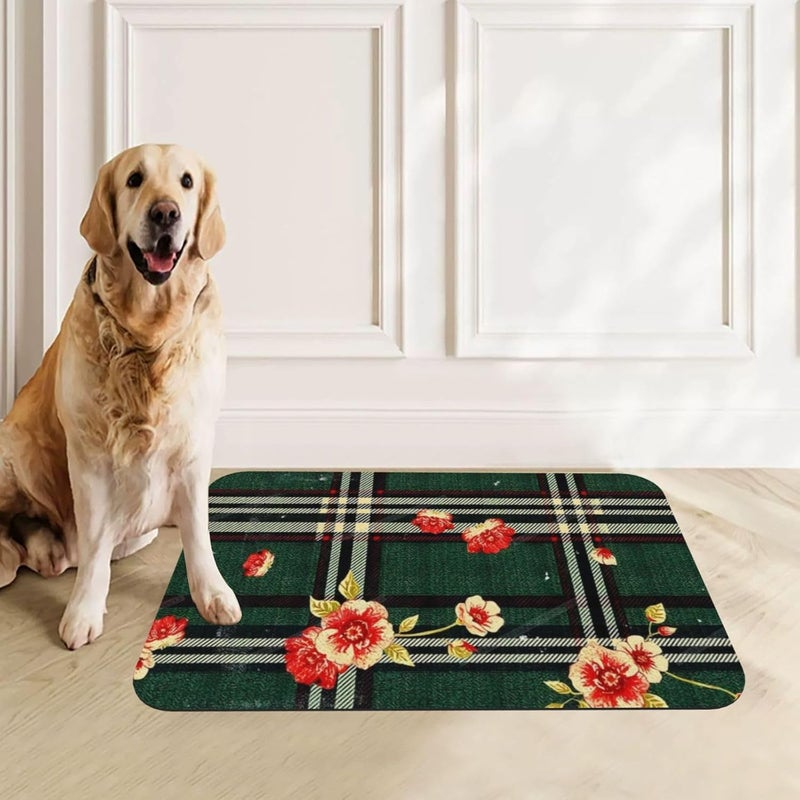 Absorbent Dog Water Cat Mat for Food Water Bowl Quick Dry Plaid Floral Print Textured Pet Feeding Mats No Stains Dog Food Mat Pet Accessories Supplies Cat Bowl Mats 24x16In - Image 2