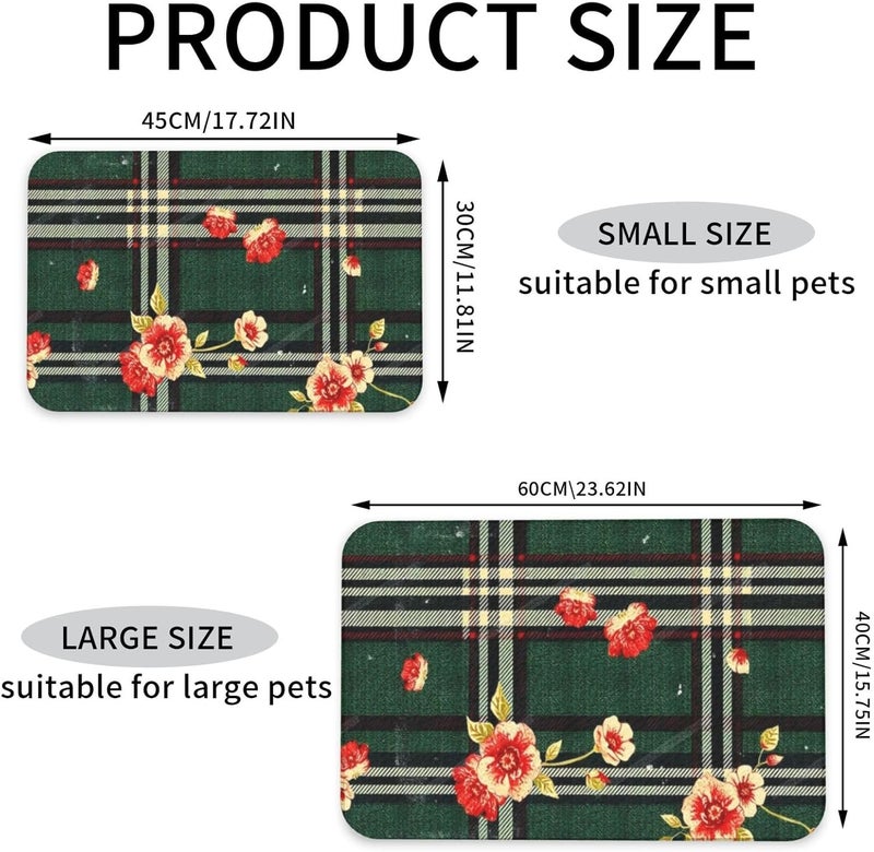 Absorbent Dog Water Cat Mat for Food Water Bowl Quick Dry Plaid Floral Print Textured Pet Feeding Mats No Stains Dog Food Mat Pet Accessories Supplies Cat Bowl Mats 24x16In - Image 4