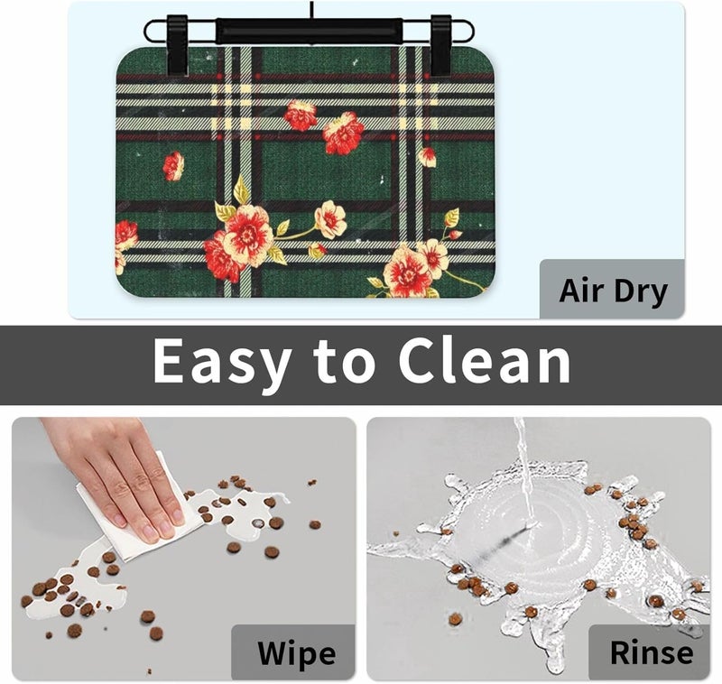 Absorbent Dog Water Cat Mat for Food Water Bowl Quick Dry Plaid Floral Print Textured Pet Feeding Mats No Stains Dog Food Mat Pet Accessories Supplies Cat Bowl Mats 24x16In - Image 5