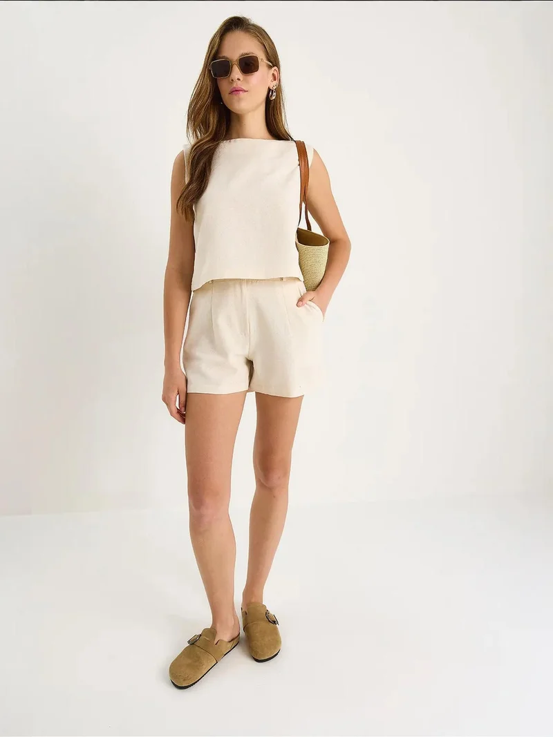 Bianco Lucci LUCCI High Waist Sleeveless Crew Neck Two-Piece Set