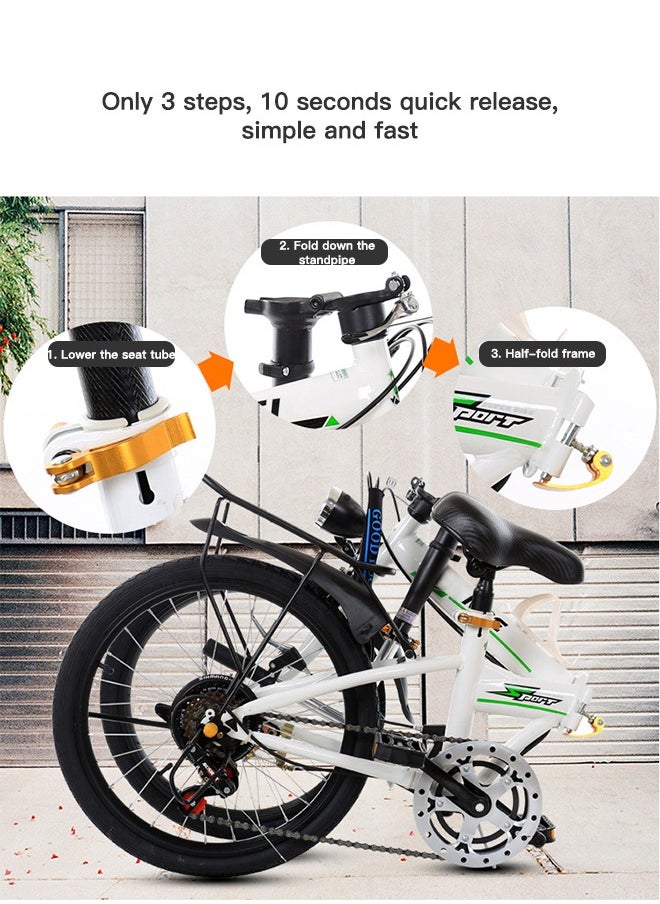 ETG 20 Inch Foldable Bike 20 Inch, Adult Portable City Bicycle, Carbon Steel Bicycle Folding Bicycle, Folding Bike for Men Women Students and Urban Commuters  - Image 2