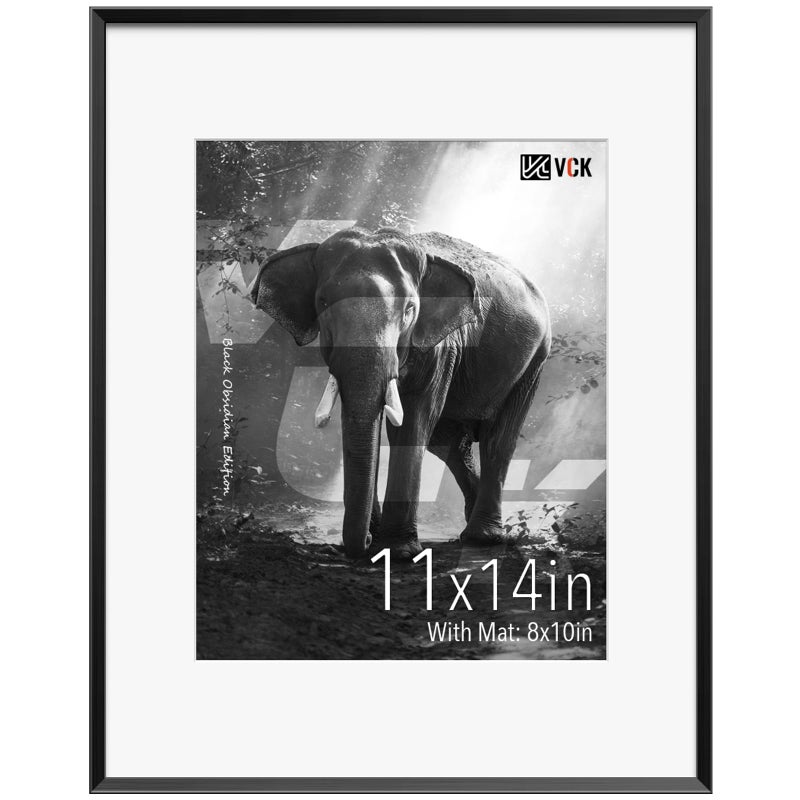VCK 11X14 Aluminum Picture Frames Black Displays 8x10 Picture with Mat or 11x14 without Mat Metal Wall Gallery Photo Frame with Tempered Real Glass 1 Pack