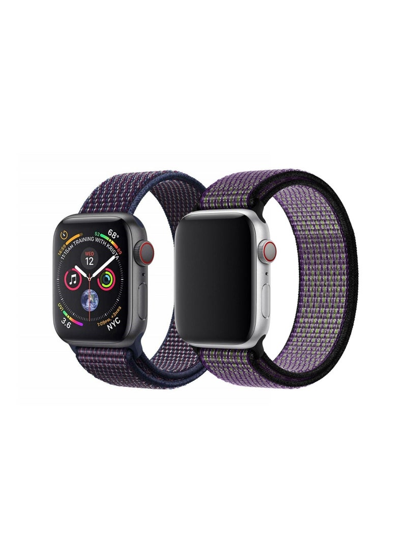 Nylon Sport Loop Band Strap 40/44/41/45mm For Apple Watch Series Desert Sand/Volt Strap with Indigo Strap(set of 2)