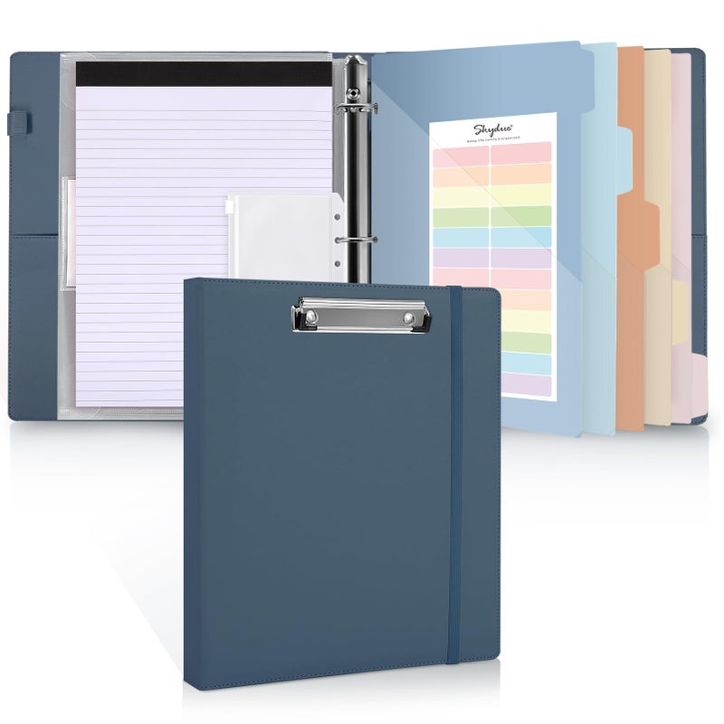 SKYDUE 3 Ring Binder with Clipboard 1 Inch, 13.2" Ã— 10.2" PU Clipboard Binder with Notepad & 5 Dividers with 5 Pockets, Labels, Clipboard Folder Great for School Office(Fit Letter Sized Paper) - Image 1