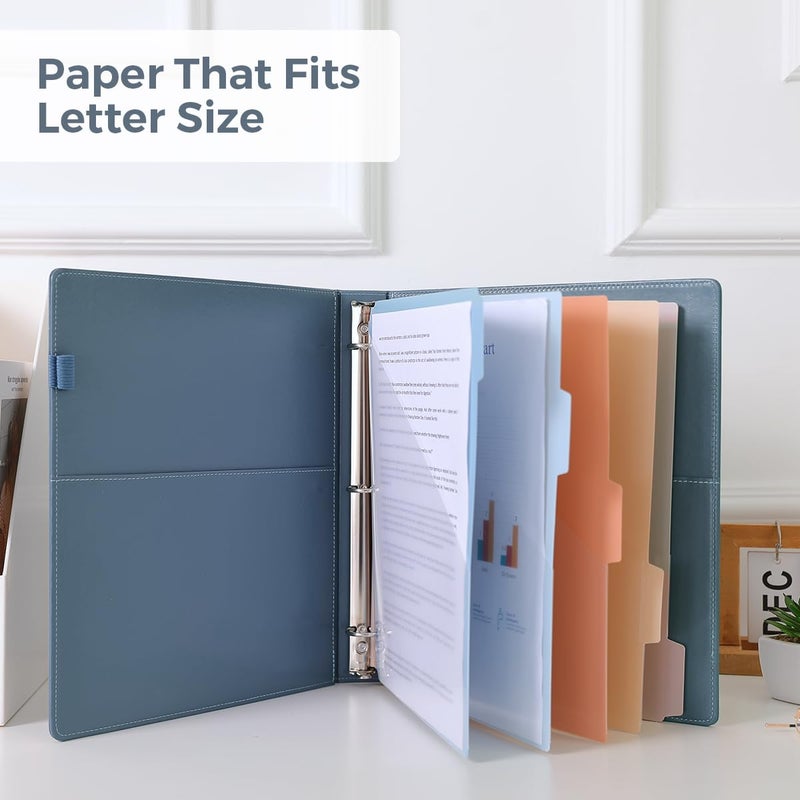 SKYDUE 3 Ring Binder with Clipboard 1 Inch, 13.2" Ã— 10.2" PU Clipboard Binder with Notepad & 5 Dividers with 5 Pockets, Labels, Clipboard Folder Great for School Office(Fit Letter Sized Paper) - Image 2