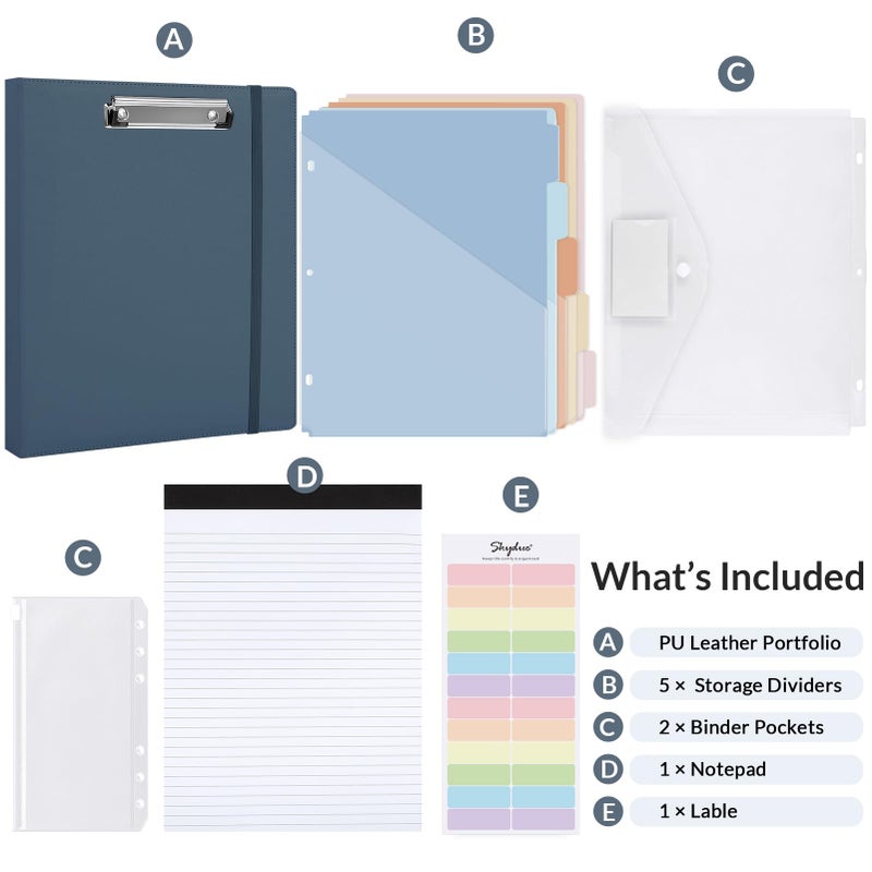 SKYDUE 3 Ring Binder with Clipboard 1 Inch, 13.2" Ã— 10.2" PU Clipboard Binder with Notepad & 5 Dividers with 5 Pockets, Labels, Clipboard Folder Great for School Office(Fit Letter Sized Paper) - Image 3
