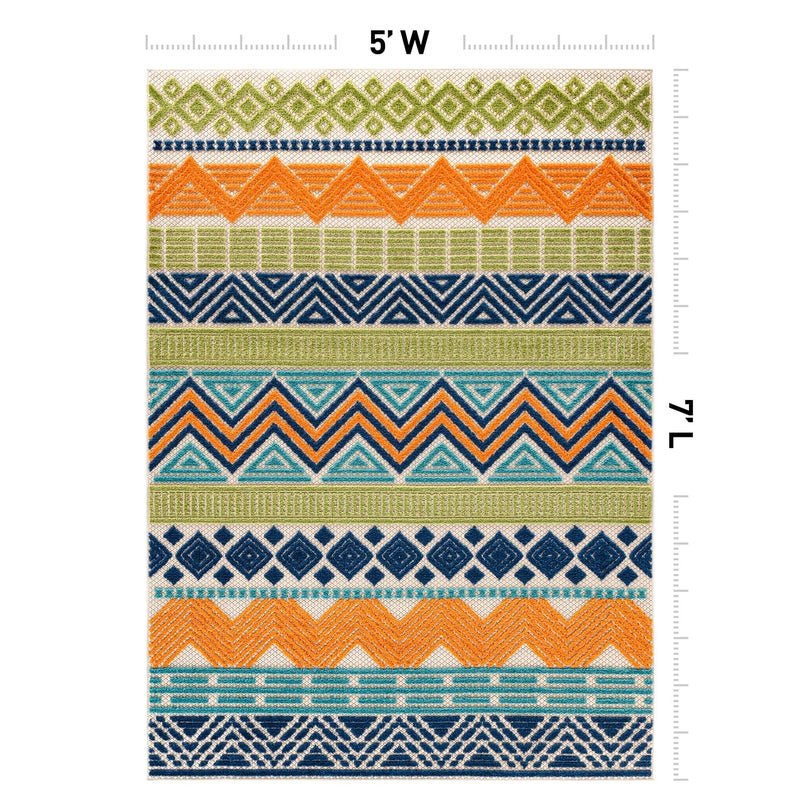 Rugshop Marbella Contemporary Boho Non-Shedding Outdoor Rug for Patio Deck Backyard Indoor/Outdoor Area Rug 5' x 7' Multi - Image 2