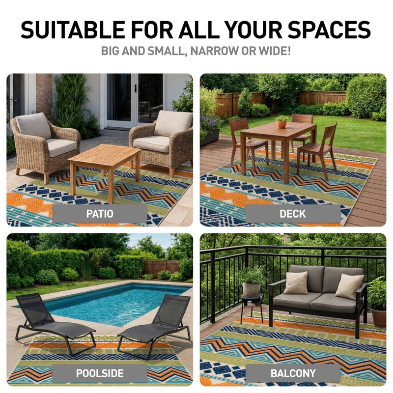 Rugshop Marbella Contemporary Boho Non-Shedding Outdoor Rug for Patio Deck Backyard Indoor/Outdoor Area Rug 5' x 7' Multi - Image 3