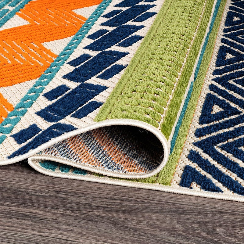 Rugshop Marbella Contemporary Boho Non-Shedding Outdoor Rug for Patio Deck Backyard Indoor/Outdoor Area Rug 5' x 7' Multi - Image 4