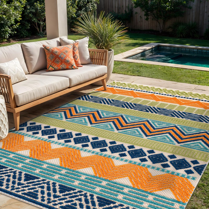 Rugshop Marbella Contemporary Boho Non-Shedding Outdoor Rug for Patio Deck Backyard Indoor/Outdoor Area Rug 5' x 7' Multi - Image 1