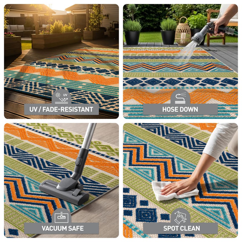 Rugshop Marbella Contemporary Boho Non-Shedding Outdoor Rug for Patio Deck Backyard Indoor/Outdoor Area Rug 5' x 7' Multi - Image 5