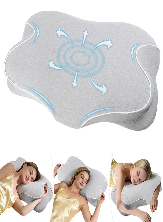 SINLAND Cervical Memory Foam Sleeping Pillow for Neck Pain Relief - Ergonomic Contour Pillow for Shoulder, Side, Back, Stomach Sleepers with Cooling Pillowcase and Dual Ear Relief Zones Grey - Image 1