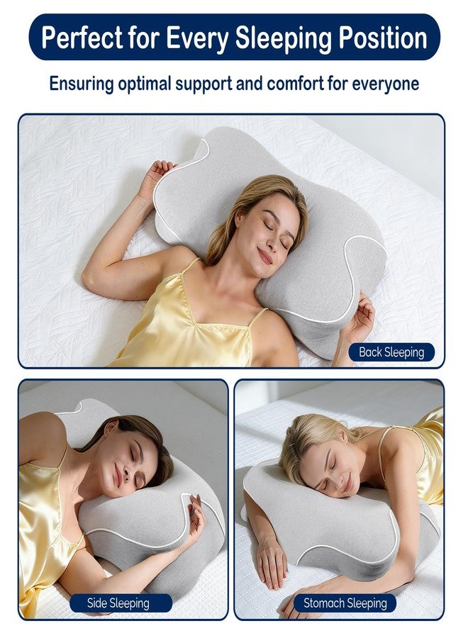 SINLAND Cervical Memory Foam Sleeping Pillow for Neck Pain Relief - Ergonomic Contour Pillow for Shoulder, Side, Back, Stomach Sleepers with Cooling Pillowcase and Dual Ear Relief Zones Grey - Image 5