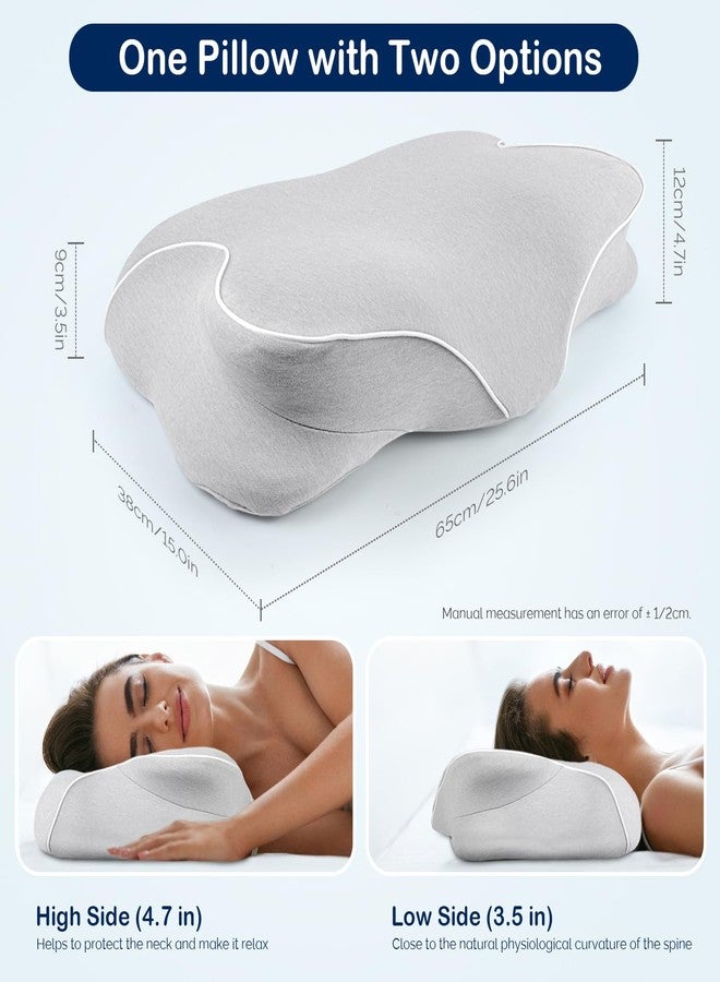 SINLAND Cervical Memory Foam Sleeping Pillow for Neck Pain Relief - Ergonomic Contour Pillow for Shoulder, Side, Back, Stomach Sleepers with Cooling Pillowcase and Dual Ear Relief Zones Grey - Image 2