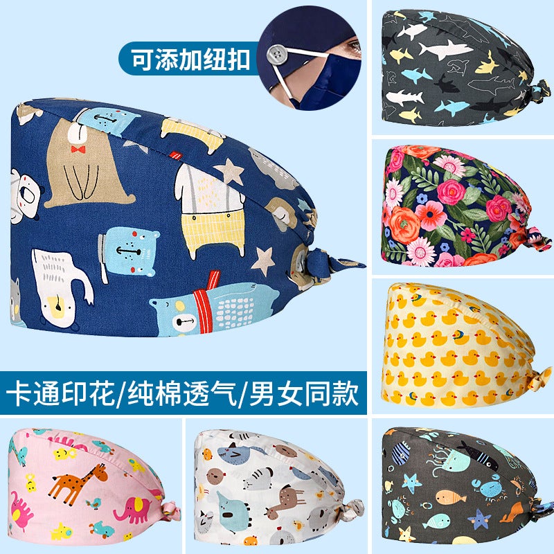 Surgical Cap Women'S Pure Cotton Breathable Printed Cap Men'S Dental Baotou Cap Dentist Nurse Cap Dust-Proof Work Cap - Image 4