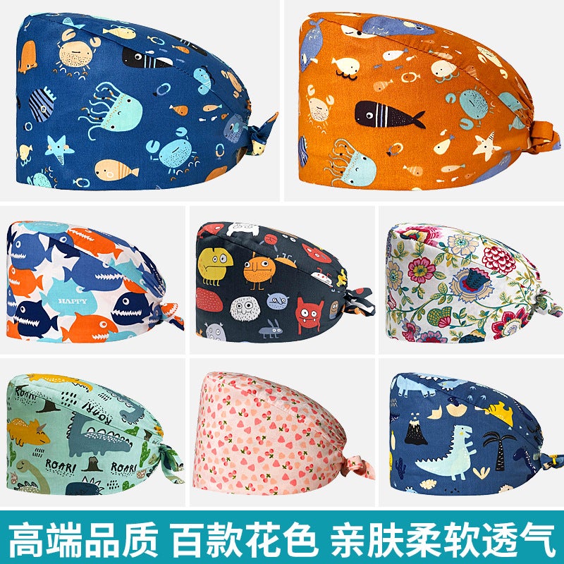 Surgical Cap Women'S Pure Cotton Breathable Printed Cap Men'S Dental Baotou Cap Dentist Nurse Cap Dust-Proof Work Cap - Image 5