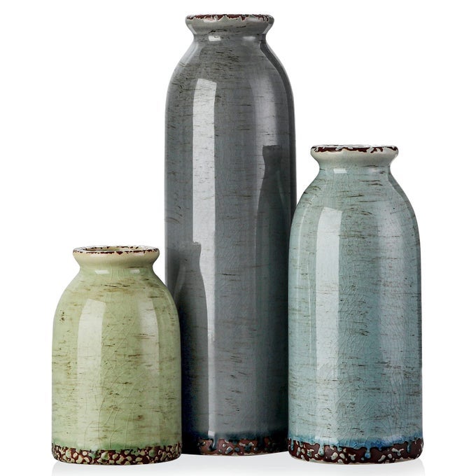 CERAMIC VASE SET OF 3 SMALL VASES FOR MODERN FARMHOUSE DECORATION LIVING ROOM ACCENTS DINING TABLE CENTERPIECESIDEA BOOKSHELF DCOR MANTEL AND ENTRANCE DECORATIONS MULTICOLOR