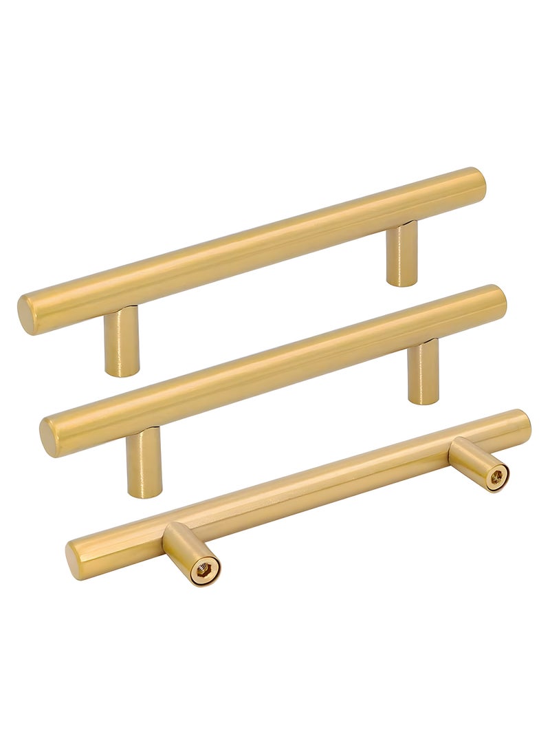 FIRST PRO 10 Pack Kitchen Cabinet Handles, 200mm Golden Brass Brushed Kitchen Door Handles, 128mm Hole Center T Bar Drawer Cupboard Handles with Screws, Kitchen Drawer Pulls- Bathroom Wardrobe  - Image 1