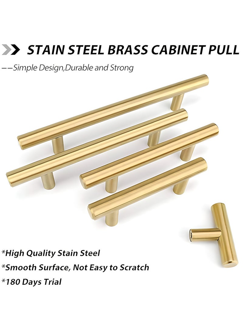 FIRST PRO 10 Pack Kitchen Cabinet Handles, 200mm Golden Brass Brushed Kitchen Door Handles, 128mm Hole Center T Bar Drawer Cupboard Handles with Screws, Kitchen Drawer Pulls- Bathroom Wardrobe  - Image 4