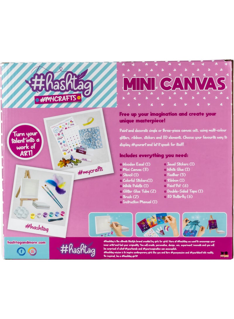 Hashtag Mini Canvas Art Kit for Kids – Paint & Decorate with Acrylic Colors, Easel, Stencils, Stickers & Glitter (33-Piece Set, Age 6+) - Image 3