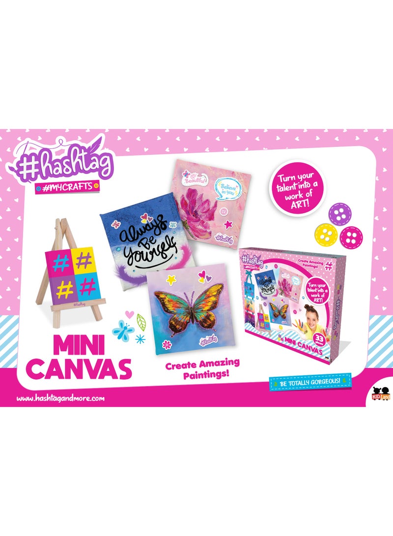 Hashtag Mini Canvas Art Kit for Kids – Paint & Decorate with Acrylic Colors, Easel, Stencils, Stickers & Glitter (33-Piece Set, Age 6+) - Image 1