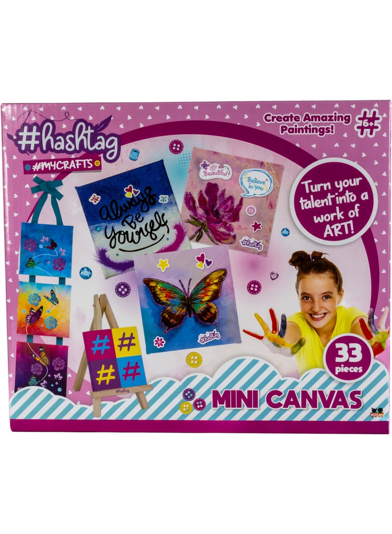 Hashtag Mini Canvas Art Kit for Kids – Paint & Decorate with Acrylic Colors, Easel, Stencils, Stickers & Glitter (33-Piece Set, Age 6+) - Image 2