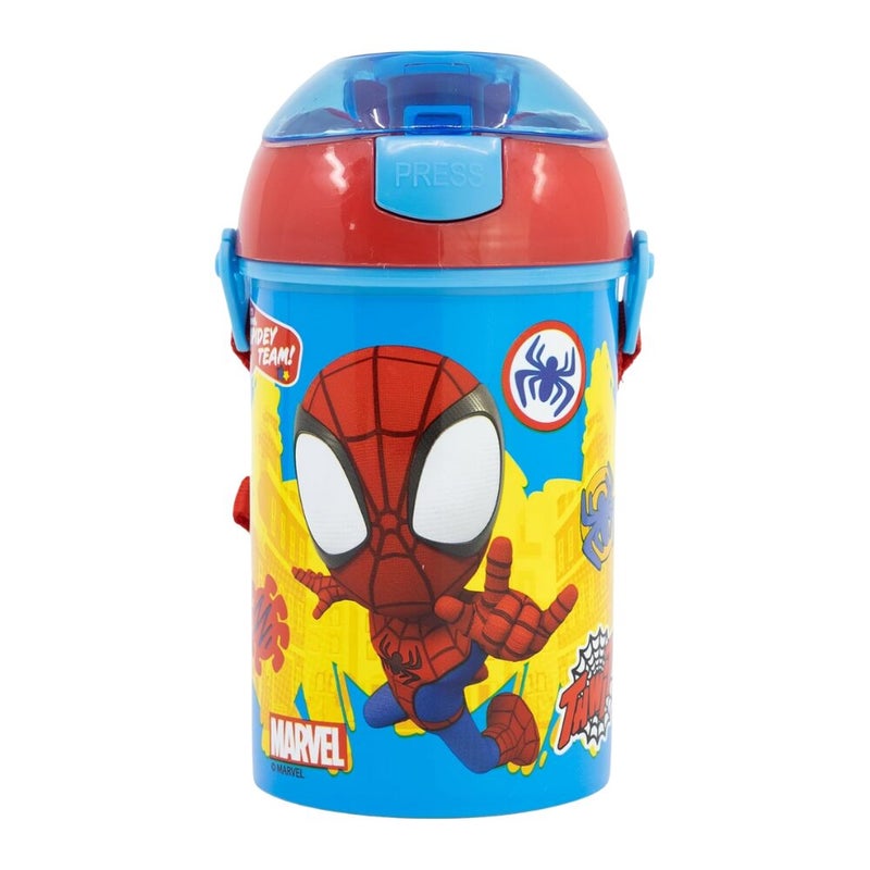 Marvel Spidey & Friends Friends Plastic Pop Up Canteen Water Bottle - 450 Ml