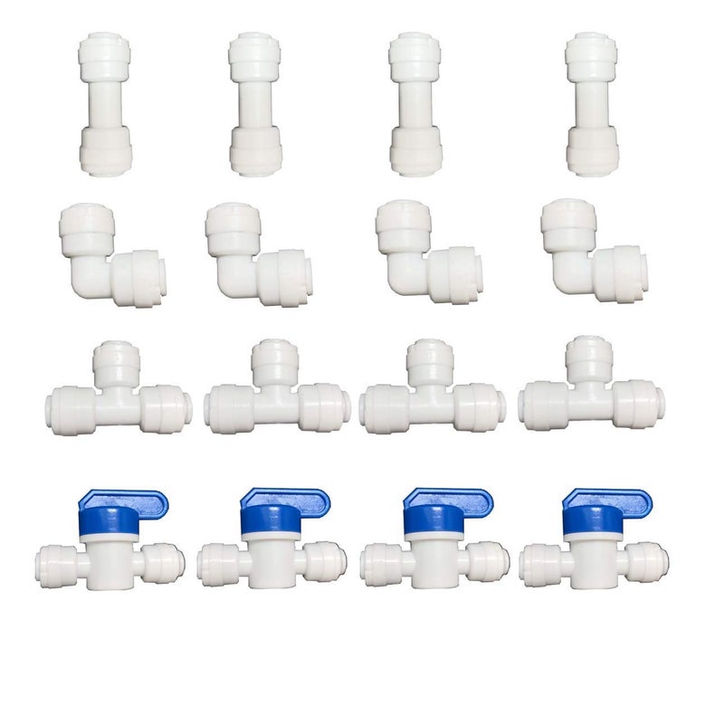 Yzmsz Push To Connect Water Filtration Line Tube Pipe Fittings  1/4"" O.D. Tube Quick Connector 16Pcs For Ice Maker Coffee Maker Ro Water Dispenser Misting Cooling System. - Image 1